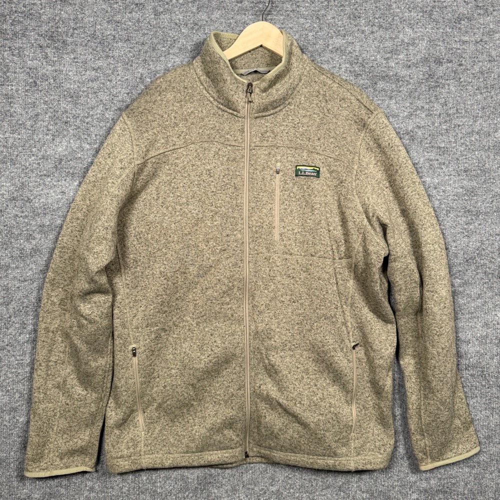 L.L. Bean Mens Tall Sz XXL Fleece Jacket Tan Slightly Fitted Full Zip Fall Layer